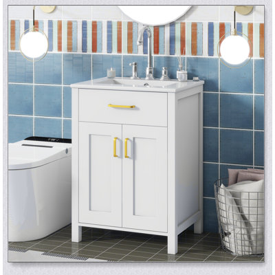 Ensemble de meuble-lavabo 24 po avec lavabo en céramique, conception luxueuse peu encombrante et portes à fermeture en douceur pour les salles de bain modernes