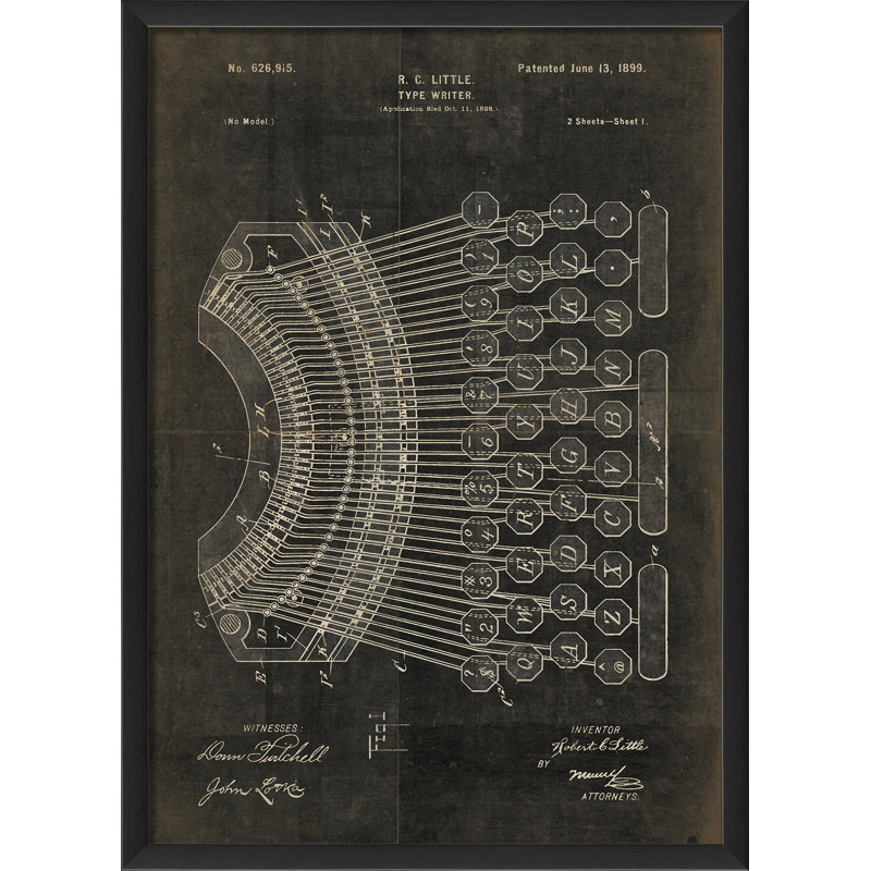 « little type writer brevet », impression encadrée, Noir