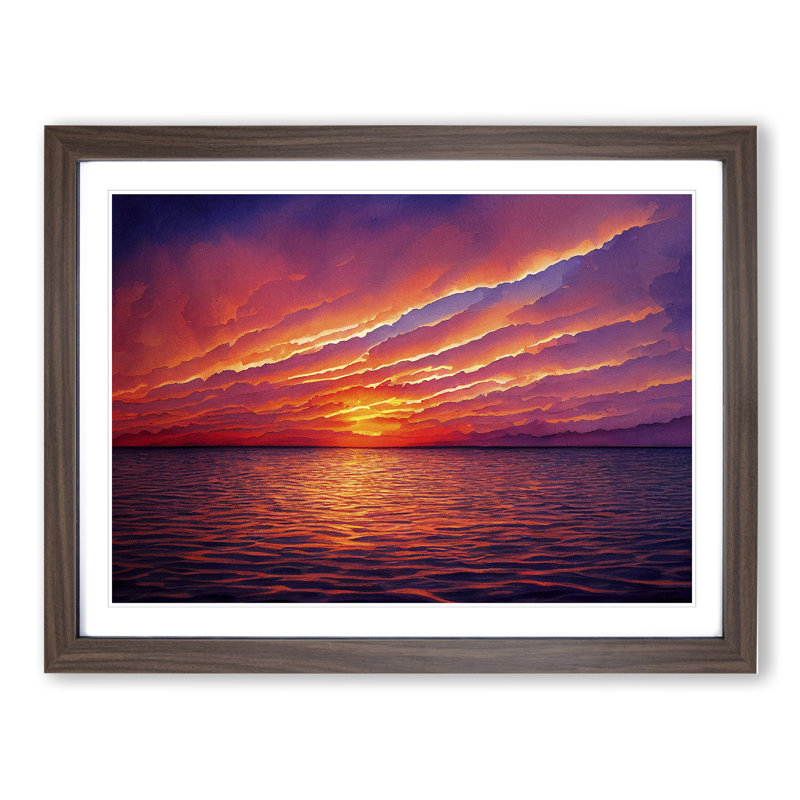 Admirable Sunset Seascape - Framed Print, 34cm H x 46cm W x 2cm D, Walnut