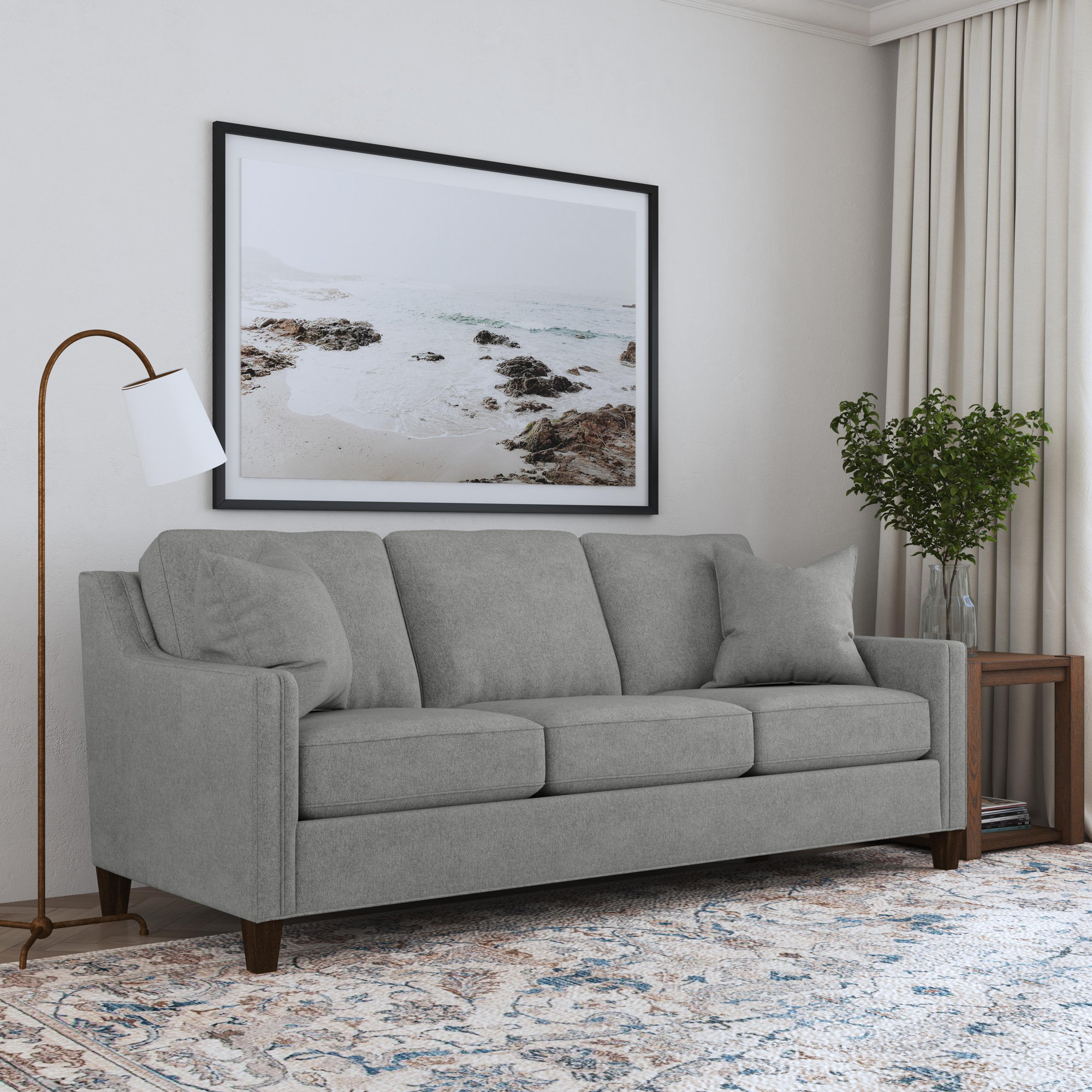 Finnegan Sofa, Pebble Silver Polyester Blend