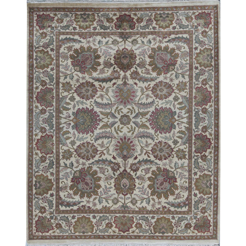 Tapis crème et brun noué à la main de haute qualité