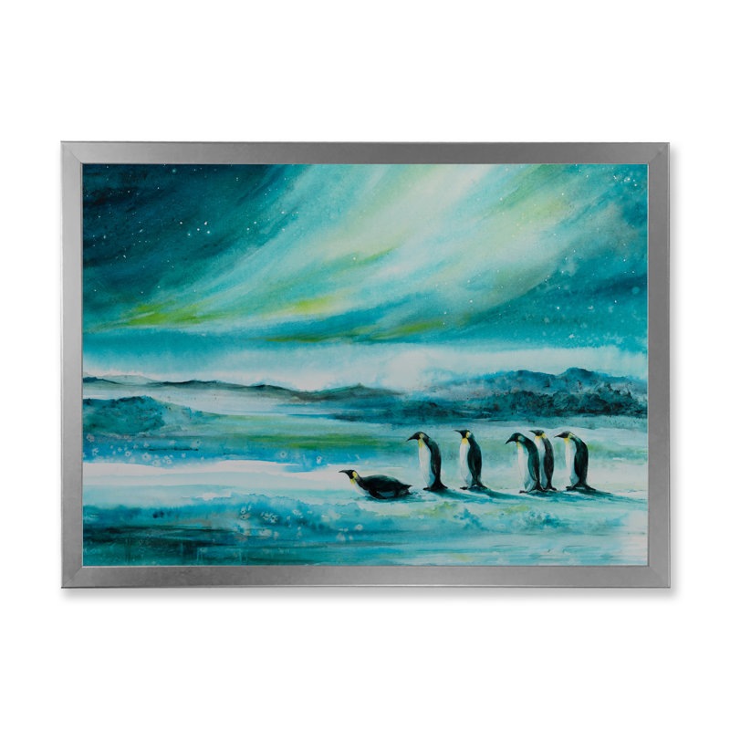 «Penguins Ice Landscape», impression sur toile encadrée, H 16 po x l 32 po x P 1,5 po, Cadre photo argenté