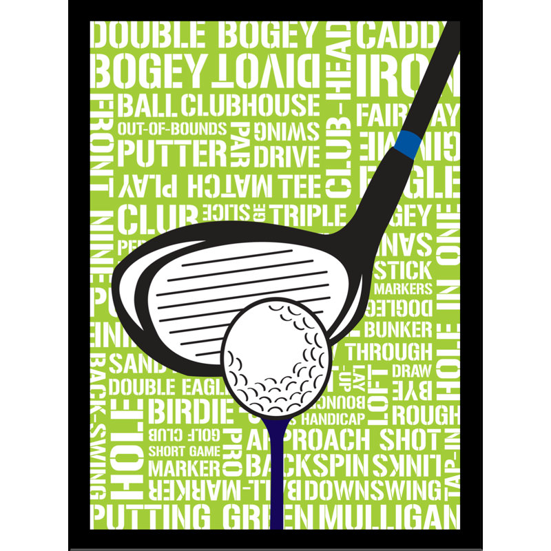 «Golf Typographie», impression, H 18,5 po x l 14,5 po x P 1 po, Papier avec cadre noir, Sans mat