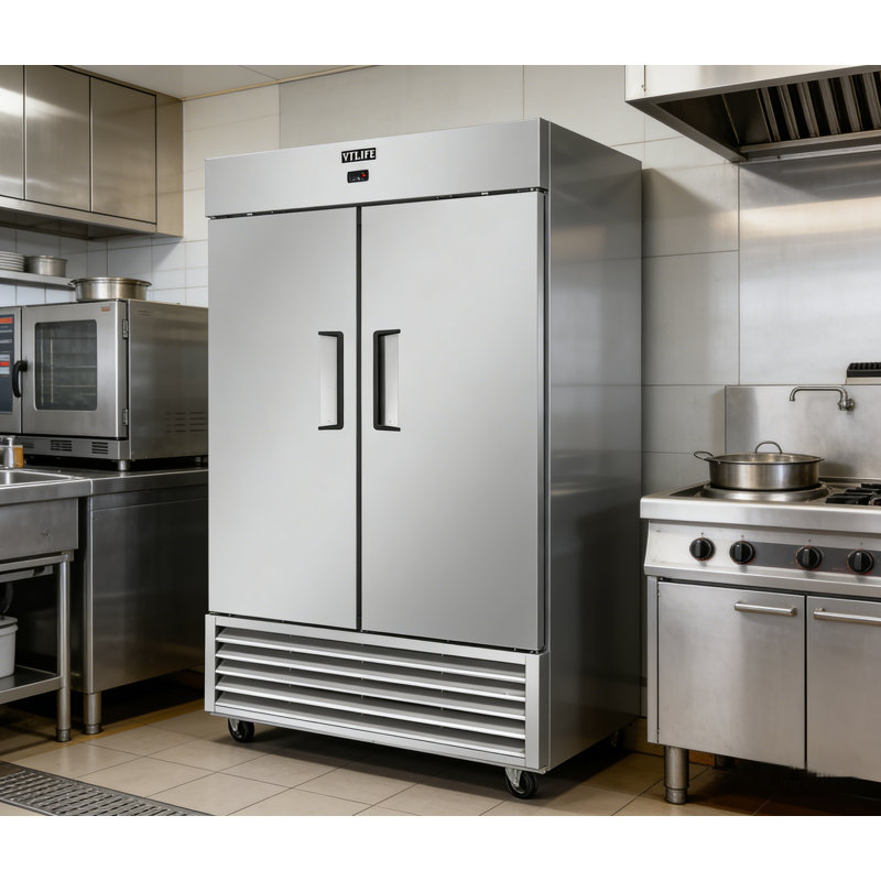 VITLIFE 54" W Commercial Reach-in Freezer, Double doors, Auto-Defrost, 46 cu. ft. Bottom Mounted, Stainless Steel Upright Freezer for Restaurant, Bar, Shop, -8°F to 0°F 
