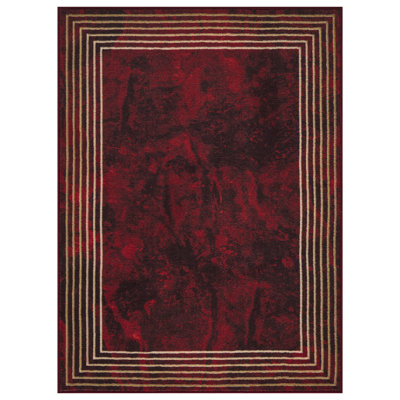 Ottomanson Athens Gradient Design With Multi-Line Borders Rubberback Rug, 3''3" X 5'', Red