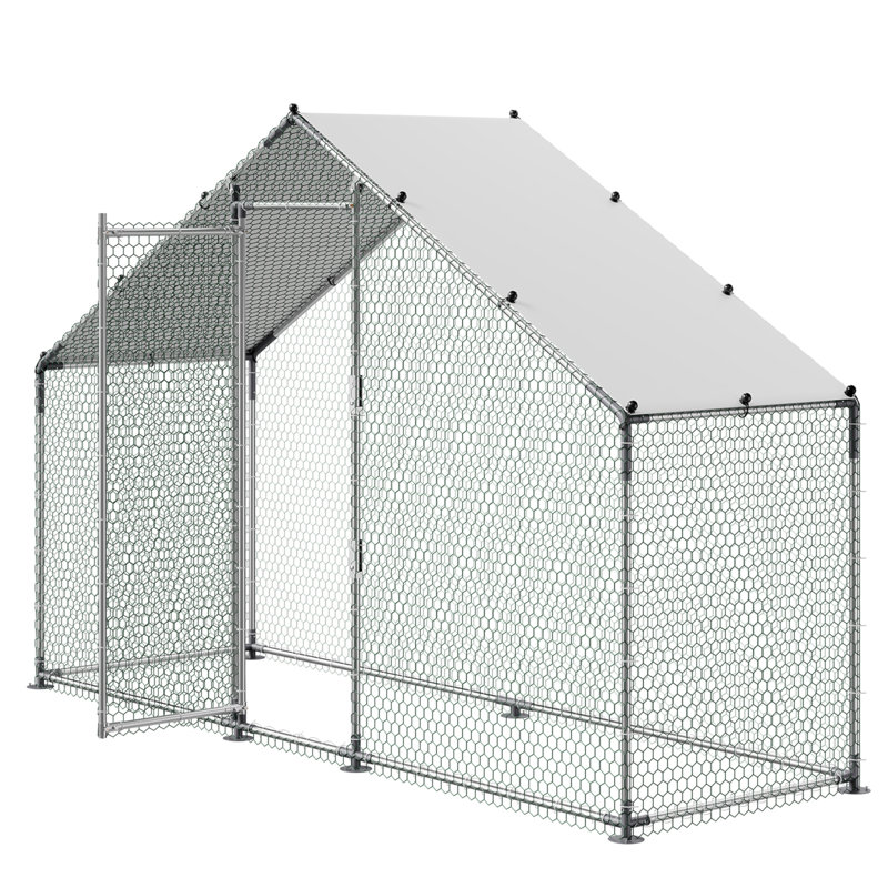 Grand poulailler en métal, 9,8 x 3,3 x 6,6 pi, poulailler avec couvercle imperméable et cadre robuste, cage de volaille pour enclos pour poules et poules