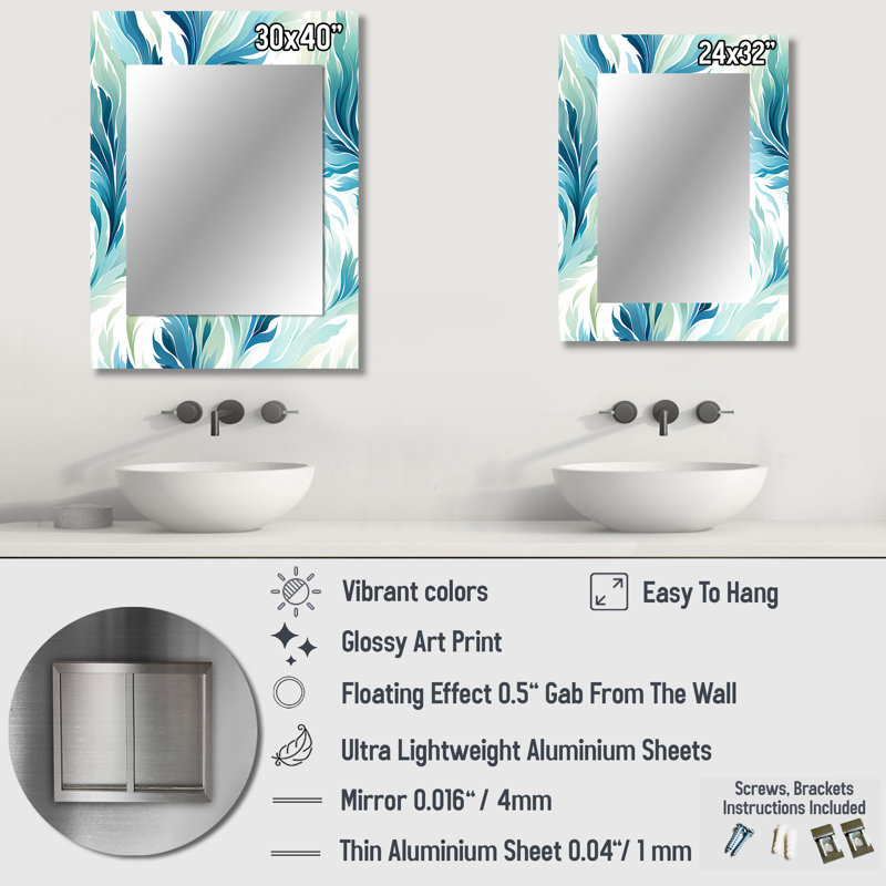 Bruyn Blue And White Coastal Ikat Breeze - Ikat Mirror, Ikat Decorative Wall Mirror, Printed Metal Art, 32" x 24"
