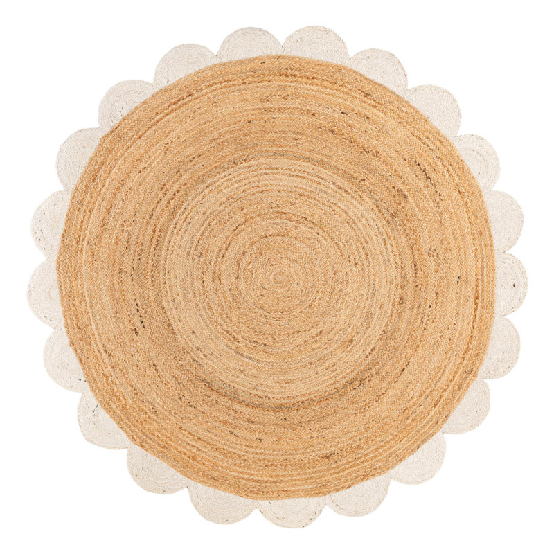 Solid Scallop Braided Jute Rug, Round 6'1"