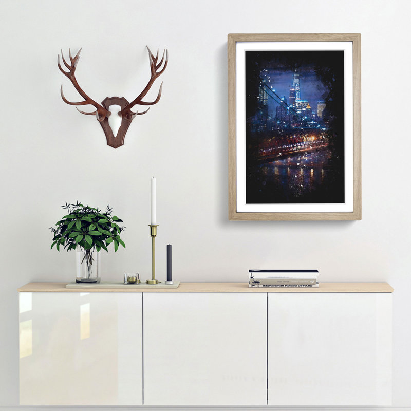 View Of New York City - Single Picture Frame Painting on MDF, Oak Framed, 33cm H x 24cm W x 2cm D