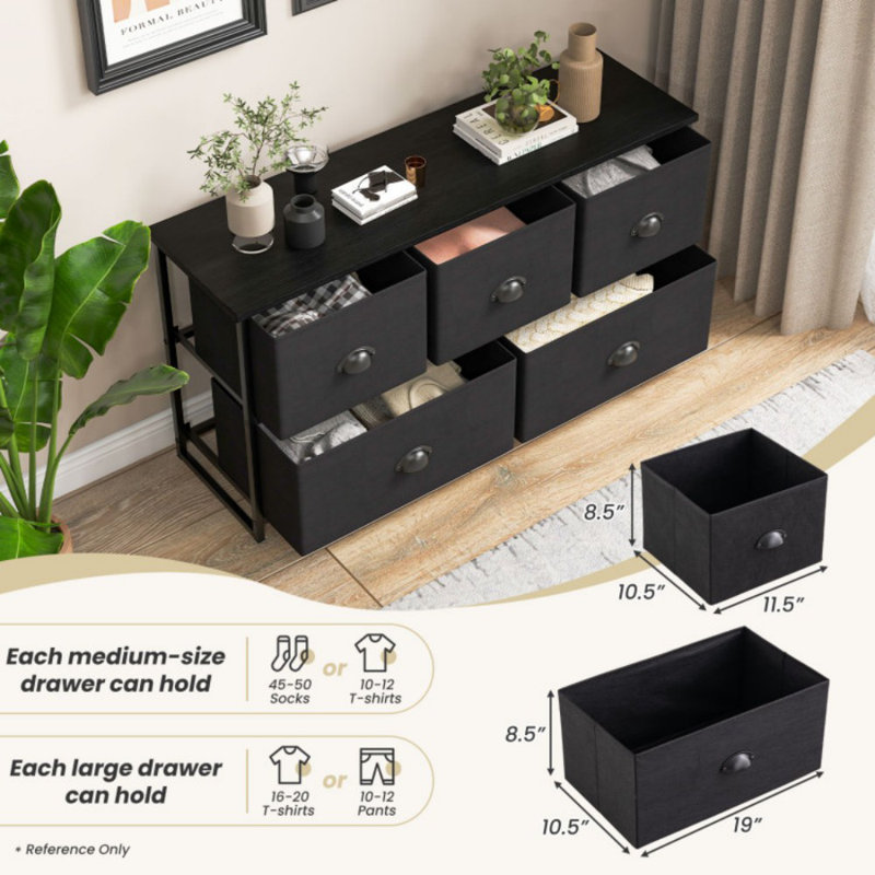 Tour de rangement pour commode avec 5 cubes de rangement en tissu pliables