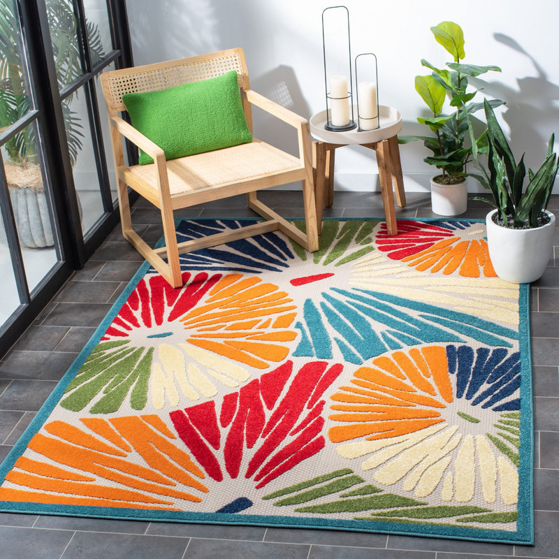 Tapis d'intérieur / extérieur à motif floral Cabana, Rectangle 4 pi 5 po x 6 pi 5 po
