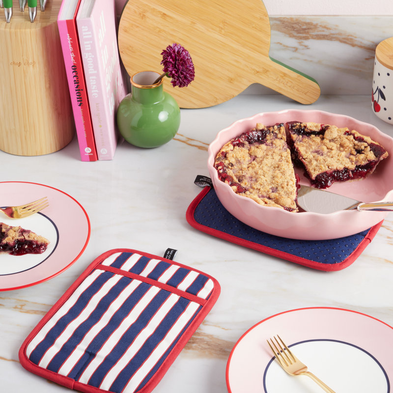 Botanical Stripe Potholder Set, Blue