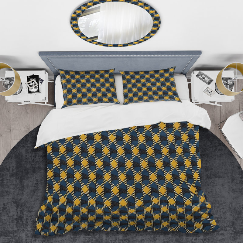 Ensemble de housse de couette moderne jaune Modern Houndstooth II, Housse de couette très grand et 2 très grandes t