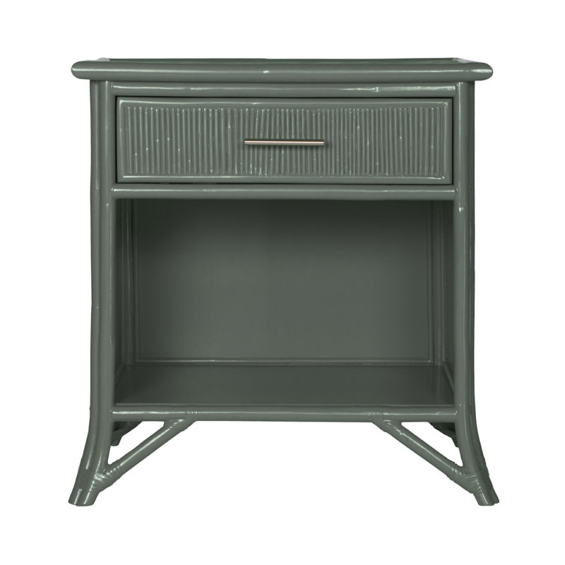 1 - Drawer Rattan Nightstand, Evergreen