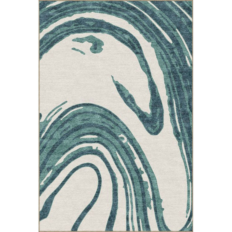 Green Wavy Patterned Woven Base Washable Rug, Runner 2'6" x 6'7" Rug Pad Included