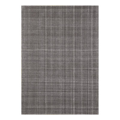 5' X 7' Graphite And Ivory Wool Plaid Hand Tufted Area Rug