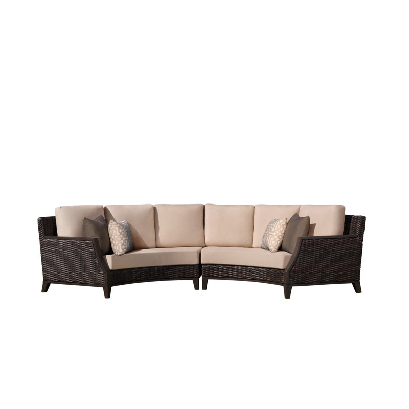 Casssara 2 Piece Curved Wicker Sectional, Beige Sunbrella®, Brown
