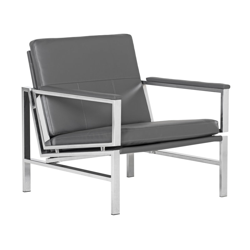 Fauteuil de 29,75 po de largeur Varnado, Chrome, Similicuir gris fumée
