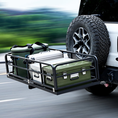60 inch Heavy Duty Collapsible Hitch Mount Cargo Carrier without wheels and handles 500 lbs Steel Luggage Rack for 2" Receiver Fits SUV Pickup Truck Trailer Ideal for Camping & Travel