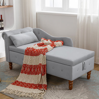 Chaise longue d'intérieur, chaise longue avec rangement et coussin, chaise longue moderne à accoudoirs roulés rembourrés