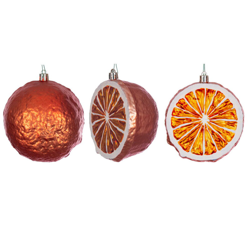 4" Orange Fruit Ornament. Each bag includes six ornaments.