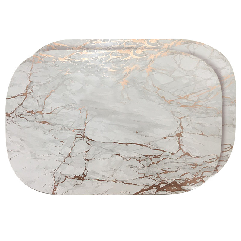 Oshea Placemats Dining Table Mat Table Decor Washable Non Slip Marble Oval 12 X 18, Rose Gold