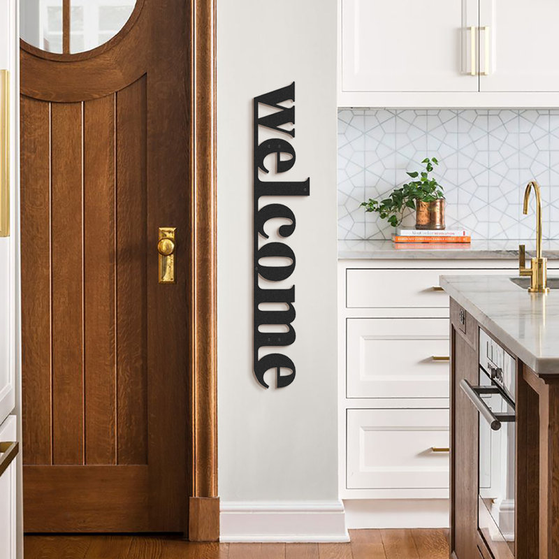 Black Vertical Metal Welcome Wall Art for Outdoors