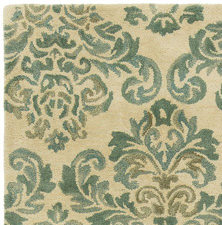 Katelynn Wool Damask Area Rug in Beige/Green, 7'6" x 9'6"