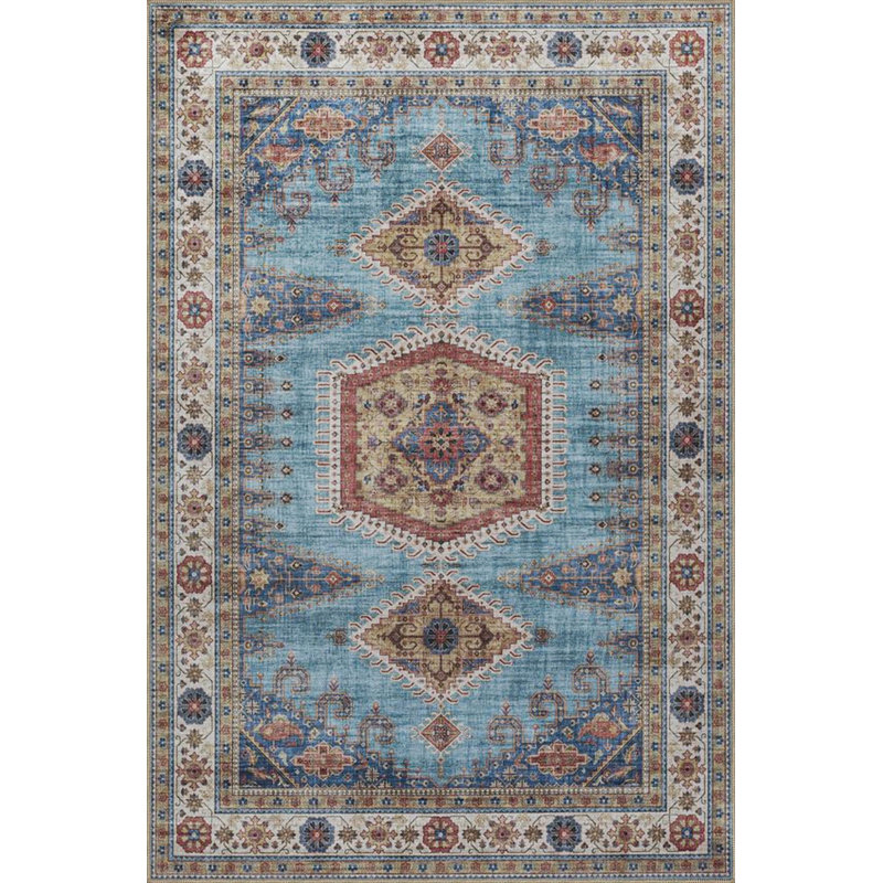 Tapis décoratif bleu et gris lavable à la machine, Sous-tapis carré 3 pi 11 po inclus
