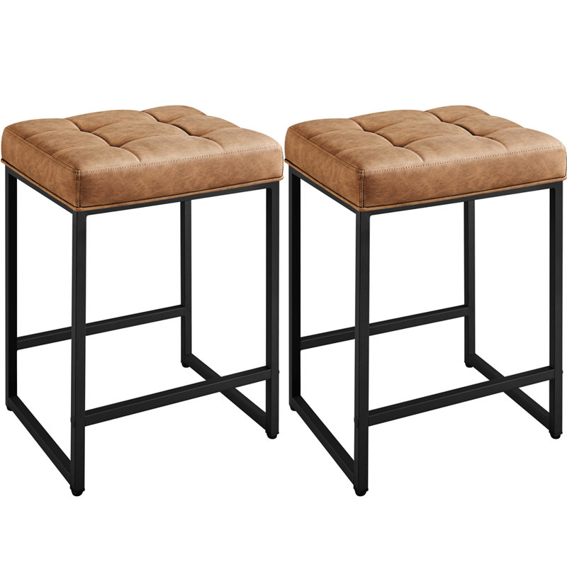 Kloud Counter Backless Industrial Stools with Footrests, Brown, Counter Stool (24" Seat Height)