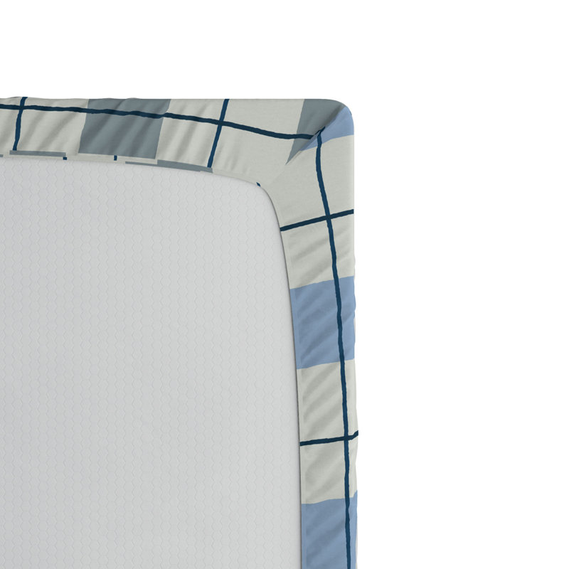 Microfiber Striped Fitted Sheet, Twin Fitted Sheet, Blue Plaid 1