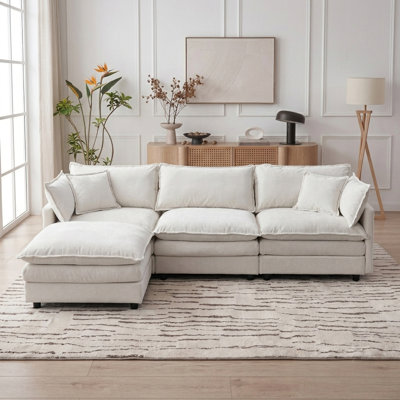 105 Inch Upholstered Sofa, 3-Seater Couch With Ottoman-For Modern Home