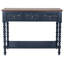 Console 42 po avec 3 tiroirs et détails botaniques sculptés à la main, table d'appoint en bois avec rangement et pieds fuselés, bleu-130121025