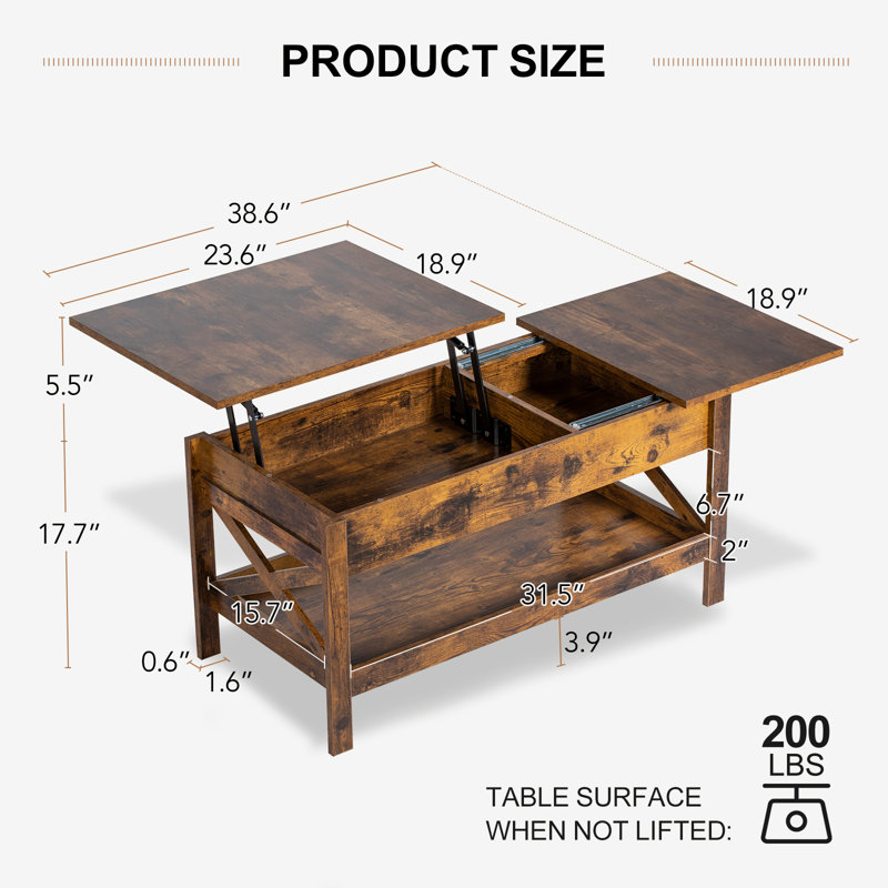 Lift Top Coffee Table With Storage, Rustic Brown