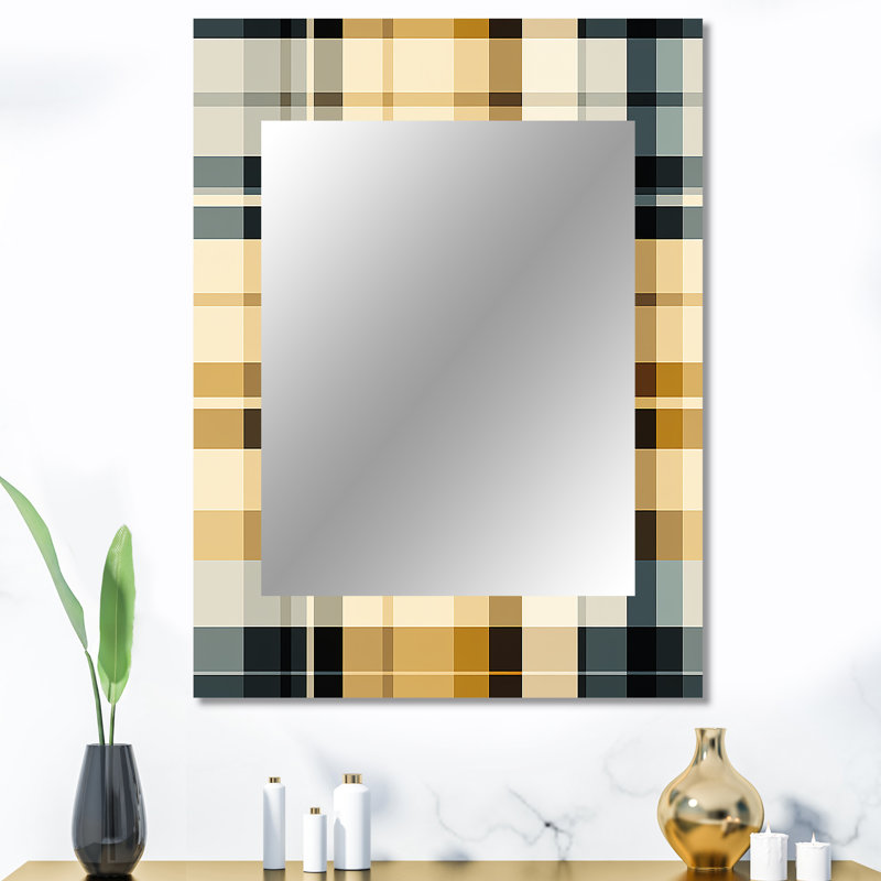 Noir et crème à carreaux sophistiqués - miroir mural unique à carreaux, miroir scandinave, impression d'art en métal