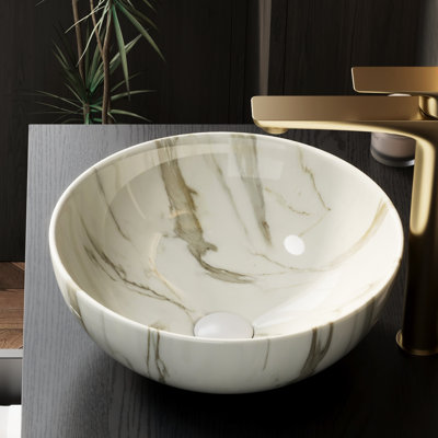 Matte White 14'' Sink For Bathroom, Ceramic Vessel With Stone Pattern, Dependable Build Bathroom Sink, Vessel,