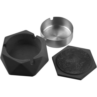 Cendrier en béton et en acier inoxydable avec couvercle, coupe-vent et sans fumée, une pièce décorative fraîche pour les terrasses, les maisons et les bureaux.