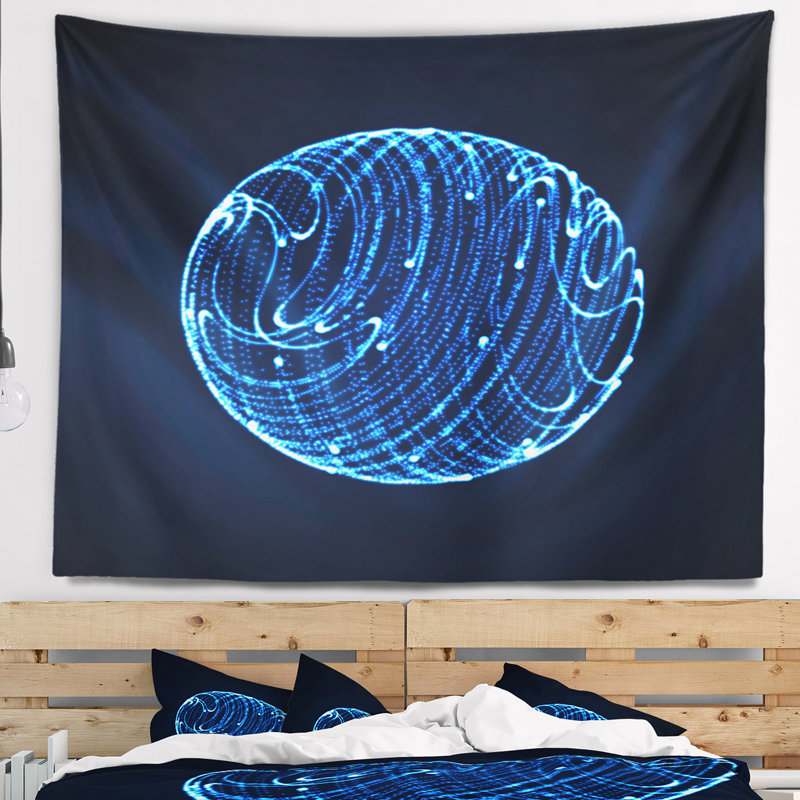 Tapisserie abstraite à particules bleues brillantes, H 32 po x l 39 po