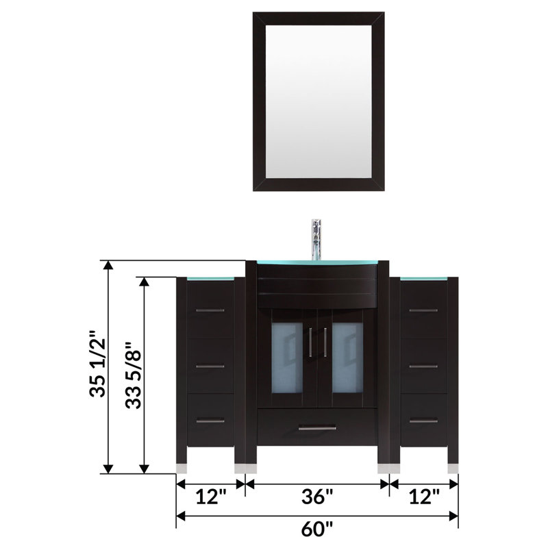Ensemble de meuble-lavabo de salle de bain simple 60 po avec miroir modern Marguez, Noir
