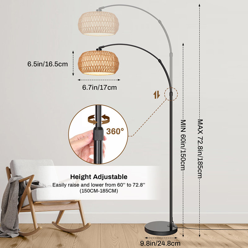Lampe sur pied en rotin moderne sur pied avec télécommande à intensité variable