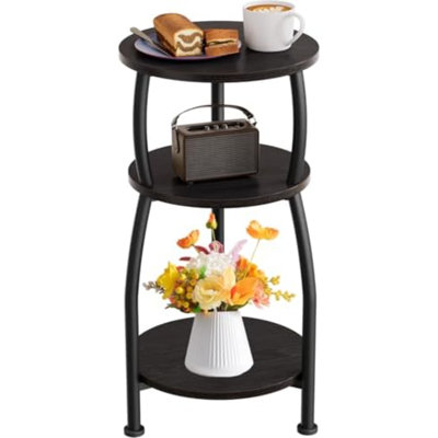 Petite table d'appoint ronde à 3 niveaux, idéale pour les petits espaces | Table de chevet compacte de 30 cm (11,8 po) pouvant accueillir une tasse de café, des livres ou des plantes décoratives, pour le salon, la chambre ou la terrasse, noire
