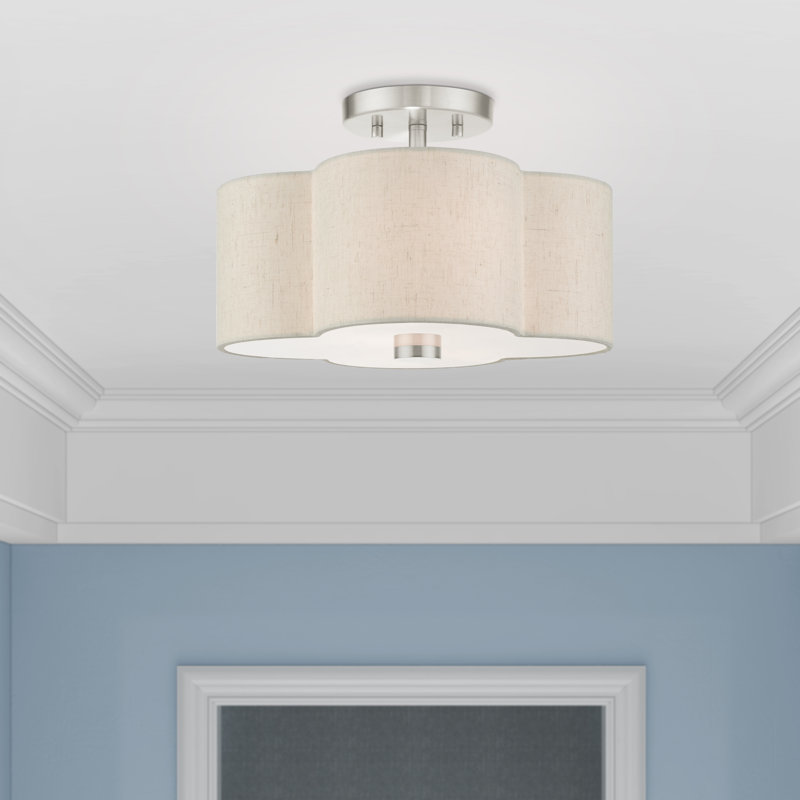 Swarthout Fabric Semi Flush Mount, Brushed Nickel, 8.5" H x 13" W x 13" D
