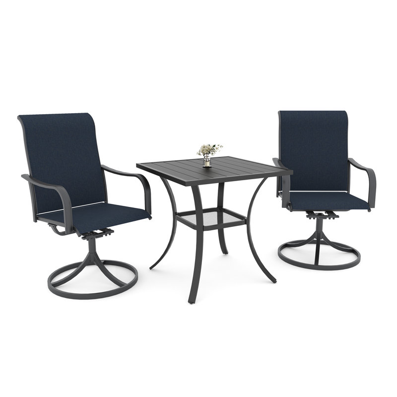 2 - Person Metal Patio Dining Set With Square Table, Blue