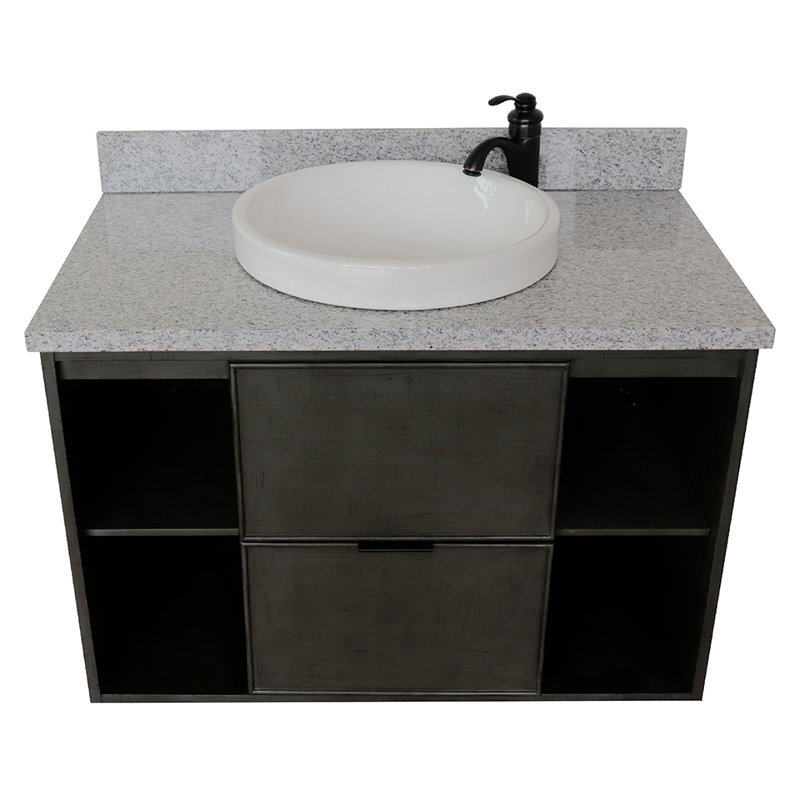37'' Single Bathroom Vanity with Top, Gray Granite