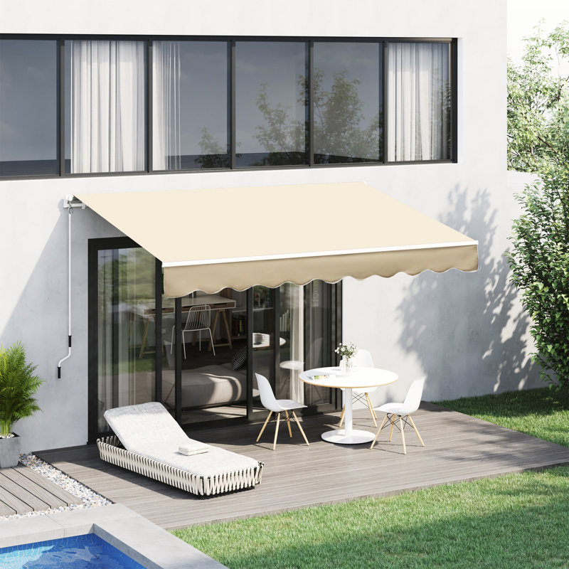 Auvent de jardin 10 pi x 8 pi, parasol beige avec résistance à l'eau, poignée à manivelle manuelle, cadre en aluminium pour terrasse, balcon, abri de soleil pour terrasse de balcon,