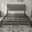 Queen Size Metal Platform Bed Frame, No Box Spring Needed, Upholstered Headboard with Charging Station, Grey for Bedroom-132073902