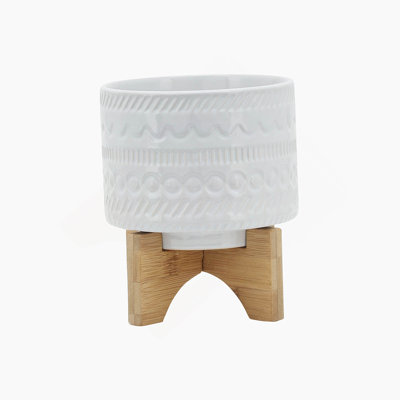 Versatile Ceramic Planter With Wood Stand For All Plants And Spaces