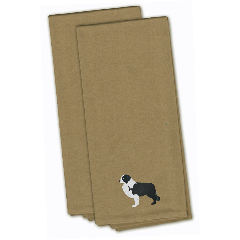 Cotton Embroidered Tea Towel Kitchen Towel, Tan, 28" H x 19" W x 0.1" D