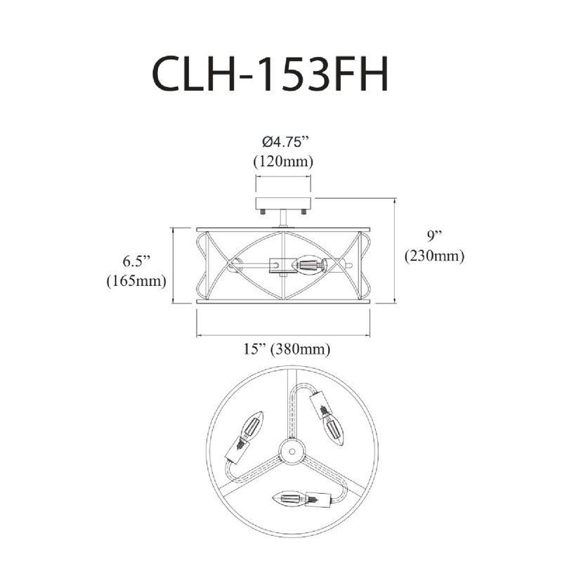 Yul Semi Flush Mount, Aged Brass