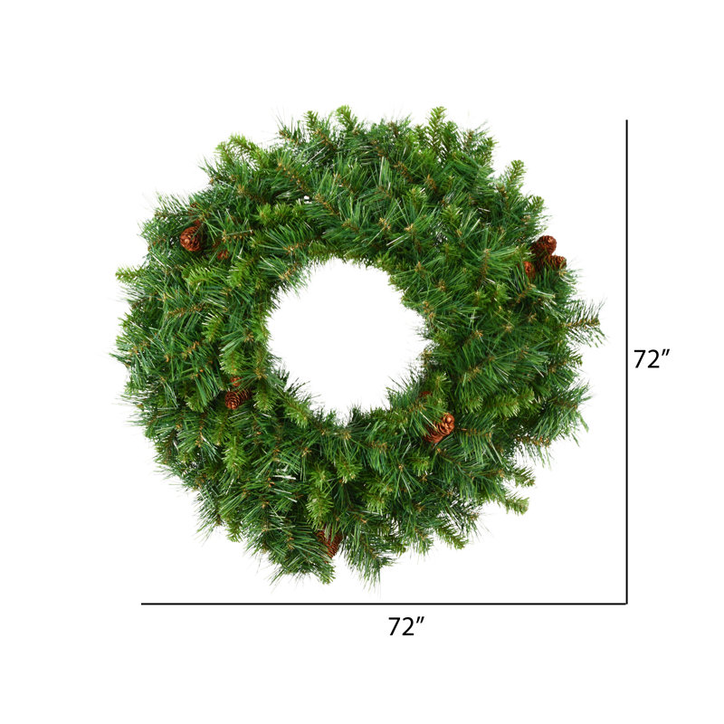 72" Green Pine Artificial Christmas Wreath with Cones